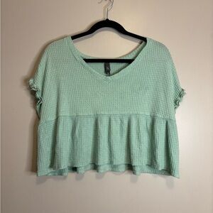 Alya Light Green Ruffle Sleeve Crop Top